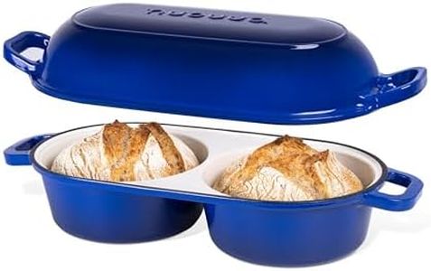 Dutch Oven for Sourdough Bread Baking – Enamelled Cast Iron Bread Loaf Pot – 500°F Oven Safe Non Stick Bread Pot – Double Round Loaf Space, 16.5cm Diameter, Dark Blue, – by Nuovva