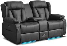 WISHDEER Power Reclining Loveseat Sofa, Loveseat Recliner Couch with Console, RV Recliners for Travel Trailers, Home Theater Seating with Cup Holders/LED/Drawer/USB/USB C (Black)