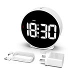 CHEREEKI Alarm Clock Digital Travel Alarm Clocks Bedside Battery Mains Powered Dual Loud Alarms for Heavy Sleepers LED Clock with Adjustable Brightness Snooze and Adapter, White, 8816UK2