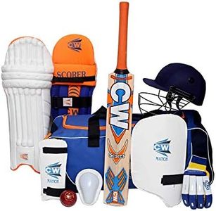 CW SCOREMASTER Ultralight Cricket Kit Youth Size Kit 5 Kashmir Willow Cricket Bat with Cricket Leather Ball Best Kit Age Group 10-11 Years Old Complete Accessories Batting Kit Sports Training & Coach