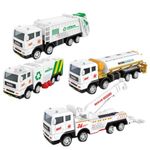 Invite Garbage Truck Set of 4 pcs,City Service,Waste Management Truck with Trash Bin, Metal Recycling Garbage Truck Toys for Kids Boys (4pcs Garbage Truck)