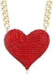 Wellotus Women's Statement Sparkly Heart Necklace Shiny Rhinestone Chunky Chain Necklace Punk Rock Style Costume Jewelry (Red Color)
