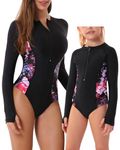 YOLIPULI Women and Girls Matching Swimsuit: Long Sleeve One Piece Rash Guard Bathing Suit UPF 50+ (Please Order Separately), Black-mommy/Daughter, 11-12 Years