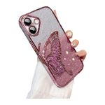 MOBITUSSION Designed for iPhone 16 Case | Cute Glitter Butterfly Flexible Electroplated Cover | Individual Camera Protection Lens (Glitter Butterfly- Pink)