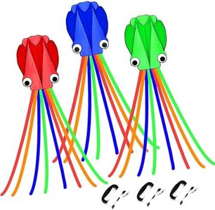 3 Pack Octopus Kites for Kids & Adults, 28''*158'' Large Soft 3D Beach Kite Easy to Fly for Boys & Girls (Red, Green & Blue)