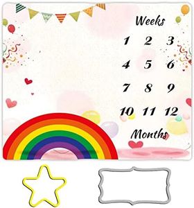 Baby Monthly Milestone Blanket Boy - 48"x40" Rainbow Theme Baby Month Blanket for Boys - First Year Calendar Growth Chart Photo Props for Newborn Photography Backdrop BTGJME90