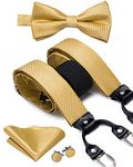 Dubulle Mens Paisley Brace and Bow Ties Silk Solid Color Stripe Pretied Suspender Set for Men Wedding Suit,A-gold