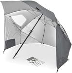 Sport-Brella Premiere XL UPF 50+ Umbrella Shelter with Patented Side Panels, Heavy-Duty 1.25 Inch Center Pole, Auger Anchor for Sand and Grass, 9 Foot Canopy, Seashell Gray