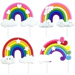 Auswalar 4 PCS Rainbow Cake Toppers,Three-Dimensional Cloud Rainbow Design Cake Picks for Party Birthday Wedding Cake Decorations Supplies Rainbow Cake Toppers for Girls