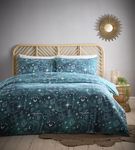 Charlotte Thomas Celestial Green Duvet Cover Set Sun, Moon and Stars Bedding Dark Green Bed Lining with Pillowcases Super King