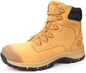 OUXX Work Boots for Men, Side Zipper Steel Toe Shoes, Water-Resistant, Non-Slip, Puncture-Proof(Brown, OX2721, US 8)