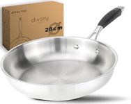 DIVORY Stainless Steel Frying pan 28 cm PURA Induction I Uncoated Large Universal pan for All hob Types I Ergonomic Handle, Dishwasher-Safe