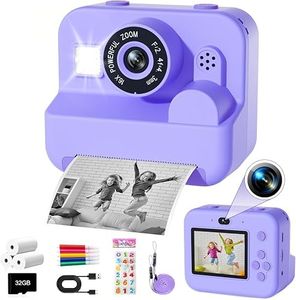 Seckton Kids Camera Instant Print - Dual Camera Photo 1080P HD Video, Birthday for Boys and Girls, Toddler Digital Camera with 3 Print Paper, Portable Toys for Kids 3-12 (Purple)