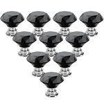 10 Pack Drawer Knobs, 40mm Diamond Shaped Crystal Glass Cabinet Knobs, Pulls and Handles for Home Kitchen Bathroom Cupboard (Black)