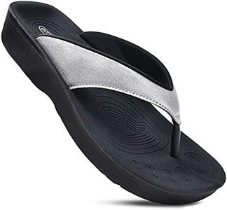 AEROTHOTIC Slip On Recovery Footwear Plantar Fasciitis Flip Flops for Women Yoga Mat Outdoor Walking Beach Ladies Arch Support Summer Thong Dressy Casual Sandals (Pearly Silver, Size 6)