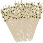 ZningEsxi 100Pcs Cocktail Picks 12 cm Long Bamboo Toothpicks Food Decorative Fruits Desserts Appetizers Skewers Picks Accessories Party Charcuterie Bar Favor - Gold Pearl