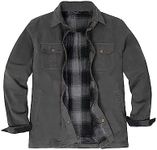Mens Shirt Jacket,Heavy Washed Rugged Cotton Shirt,Fall Outdoor Utility Light Work Jackets,Flannel Lined Dark Grey S