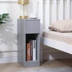 Pantanal Slim Wood Bedside Table Bedroom Nightstand with Shelf and Drawer, Narrow Bathroom Small Floor Storage Cabinet Living Room End Table Sofa Side Table (Grey)