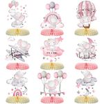 Tarklanda 9 Pcs Elephant Baby Shower Honeycomb Centerpieces Party Decor for Baby Shower Party Photo Props Supplies (PINK)