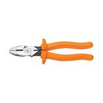 Klein Tools D213-9NE-INS Insulated Side Cutting New England Nose Pliers with Knurled Jaws and Handle Tempering, Made in USA, 1000 V Rating, 9-Inch