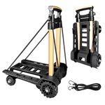 Folding Hand Truck, Wear-Resistant Noiseless 360°Rotate 7 Wheels 245KG/540LBS Capacity Extendable Large Base Adjustable Handle Portable Heavy Duty and Durable Trolley Dolly For Cargo Handling Shopping