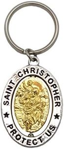 Milagro Saint Christopher Revolving Dual-Tone Key Ring/Chain with Prayer (PD018/Single Unit)