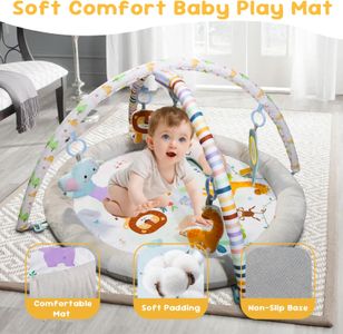 Baby Activity Gym Play Mat with Hanging Toys & Tummy Time Pillow – Newborn Floor Play