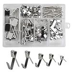 Frame Hanger Picture Wall Hanging Tool，130 pcs Metal Picture Hanging Kit Heavy Duty with Nails Mirror Artwork Clock Hook Accessories Wall Mounting Hardware 10-100 lbs Silver