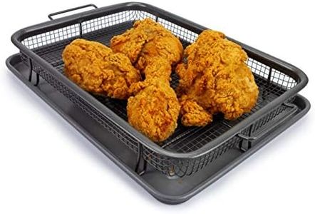 EaZy MealZ Crisping Basket & Tray Set | Air Fry Crisper Basket | Tray & Grease Catcher | Even Cooking | Non-Stick | Healthy Cooking (9.5" x 13", Gray)