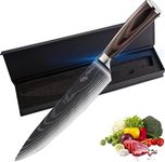 Damascus Chef's Knife with Ergonomic Handle, 8 Inch Ultra Sharp Professional Chef Knife for vegetables, Meat Cutting, Made of German High Carbon Stainless Steel Kitchen Knife for Home & Restaurant