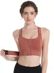 INNOVAHUE Sports Bras for Women Padded Zip Front Adjustable Full Coverage Strappy Back Support for Yoga, Gym, Workout Running Adjustable Criss Cross Back Brown XL