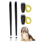 2pcs 2-in-1 Dog Whistle Training Clicker with Wrist Strap and Lanyards, Multifunction Long Distance Pet Whistle, Pet Recall Training Tool for Sensitive Dogs Puppies(Black+Yellow,Size:7.5 x 3.5 x 2cm)