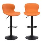 Youhauchair Bar Stools Set of 2, PU Leather Counter Height Barstools with Back, Height Adjustable Swivel Bar Chairs, Modern Armless Kitchen Island Stool, Orange