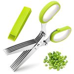 Herb Scissors, X-Chef Multipurpose 5 Blade Kitchen Cutting Shears with Safety Cover and Cleaning Comb, Stainless Steel Herb Shears for Chopping Basil Chive Parsley