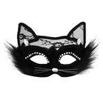 Masquerade Mask Magic Cat Venetian Masquerade Masks with Rhinestone Eyeliner Imitation fox Fur,Masquerade Mask for Women for Fancy Dress Christmas Halloween Costume