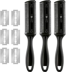 3 Pieces Razor Comb with 10 Pieces Thinning Scissors, Double Edge Hair Cutting Tool (Black)