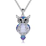 YAFEINI Moonstone Owl Necklace Gifts Sterling Silver Filigree Owl Pendant Necklace Mothers Day Christmas Jewellery Gifts for Women Girls (Purple agate owl necklace)