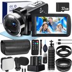 Camcorder Video Camera for Vlogging and YouTube, 2.7K Resolution, External Microphone, Wide-Angle & Macro Lens, Multiple Shooting Modes, Rich Accessories