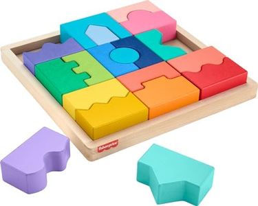 Fisher-Price Toddler Toy Wooden Jigsaw Puzzle with Interlocking Stacking Blocks, 20 Wood Pieces for Kids Ages 18+ Months