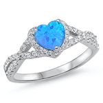 Heart Blue Simulated Opal Wave Knot Promise Ring .925 Sterling Silver Band Size 6