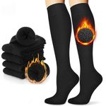 VAIDUE Warm Winter Knee High Socks for Women Black, Stretchable Free Size (S M) (1 Pair) Long woolen socks for Girls & women, Thick Socks Support For Cold Weather, Regular use, Running, Hiking, Work