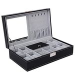 Styleys Faux Leather Wrist Watch Organizer Case 8 Slots With Mirror & Jewlery Organizer (Black, W120)