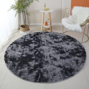 Offizon Round Soft and Fluffy Area Rug, 3.3x3.3 Feet Dark Grey Smooth Indoor Decor, Furry Carpets for Living Room, Kid’s Room(Dark Grey)