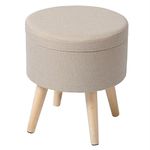 eSituro Ottoman Storage Round Chest Padded Footstool Linen Pouffe Chair Cream White Bed End Bench Shoe Bench Children Toy Box Stool Milking Stool