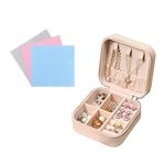 FuninCrea Jewellery Box for Women, Mini PU Leather Travel Jewelry Storage Case with 3pcs Silver Cloth for Rings Earrings Necklace, Portable Jewellery Box Organizer for Girl, Wife, Mother (pink)