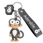 HSYHERE Boys Men Girls Women Creative Novelty Ugly Big Small Eyes Funny Soft TPU Silicone Rubber Zoo Animals Pendant Strap Keychain Key Ring Holder Clip -Grey Monkey