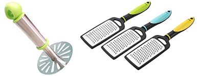 Tosmy Stainless Steel Potato Vegetable Pav Bhaji Masher, Multicolour & Cheese Grater, Colour May Vary Combo