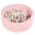 Selonis Soft Ball Pit Pool 90X30cm/200 Balls Round For Baby Toddler Foam, Pink:Pearl/Gris/Transparent/Powder Pink