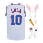 OTHERCRAZY Mens Basketball Jerseys #10 Lola / #1 Bugs Jersey Space Movie Halloween Sports Costume White/Black, #10 White, XXL