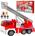 FUNERICA Fire Truck with Water Hose Pump, Flashing Lights, Siren Sounds, Extending Ladder, 5 Fireman, Firefighter Figures, Powered Firetruck Engine, Best Toy Gift for Toddlers, Kids, Boys, and Girls